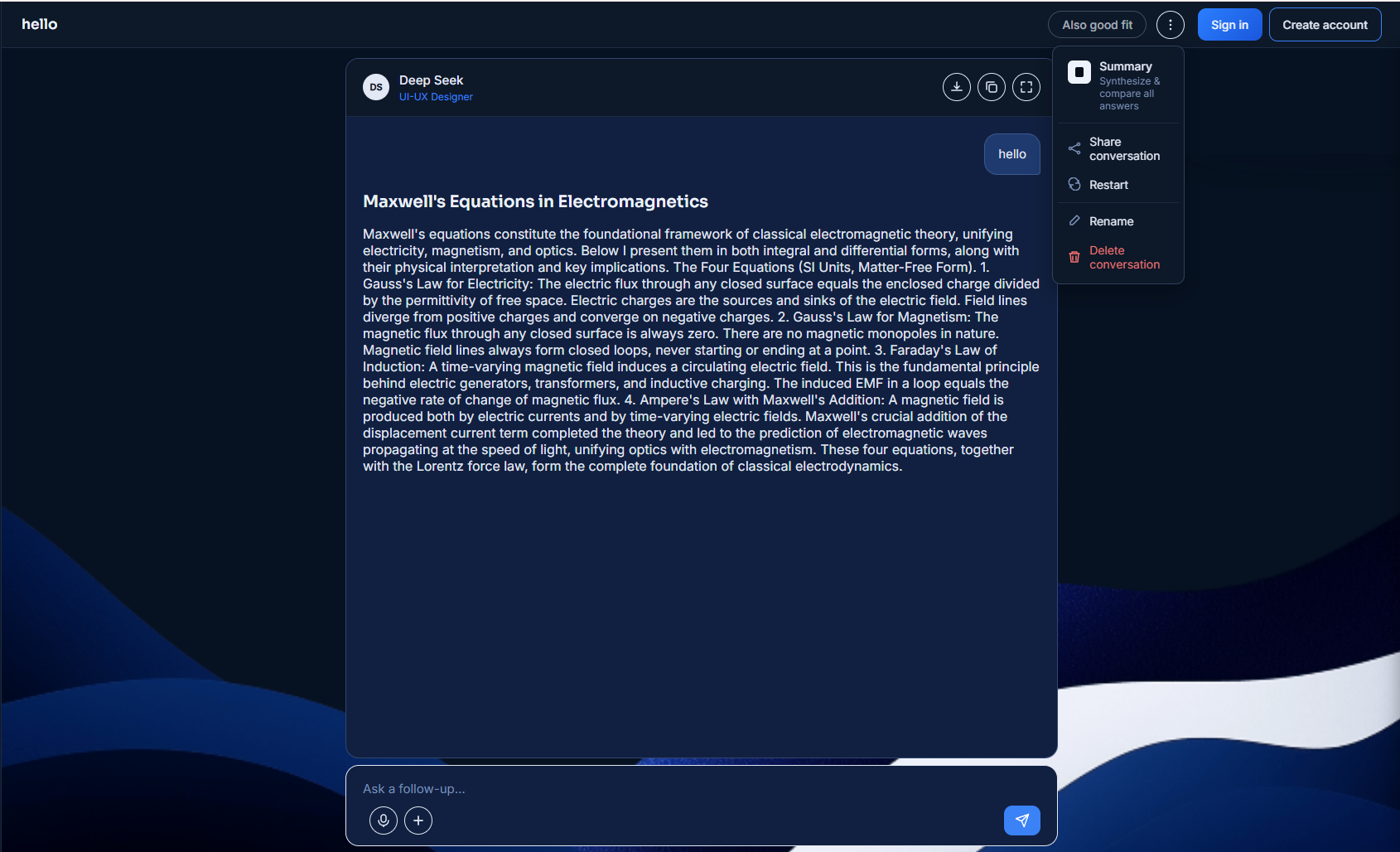 Desktop global three-dot menu — Summary, Share, Restart, Rename, Delete