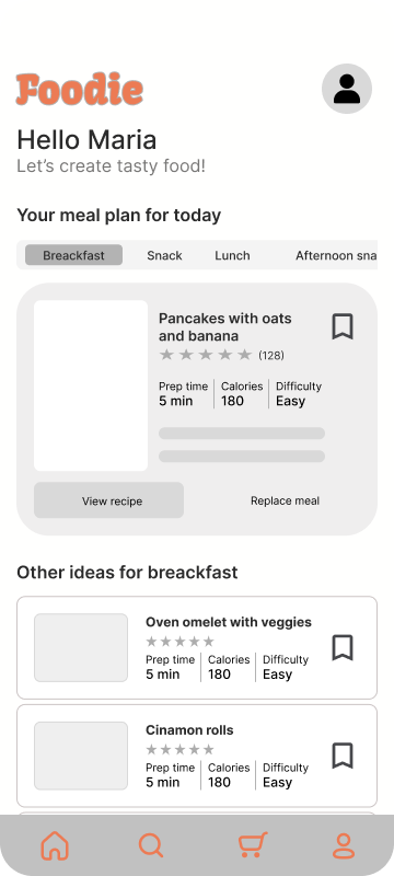 Foodie home page — two years later low-fidelity wireframe