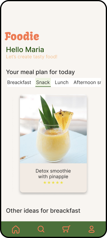 Foodie home screen — original high-fidelity design