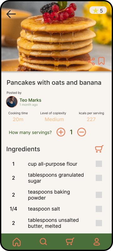 Foodie recipe page — original high-fidelity screen