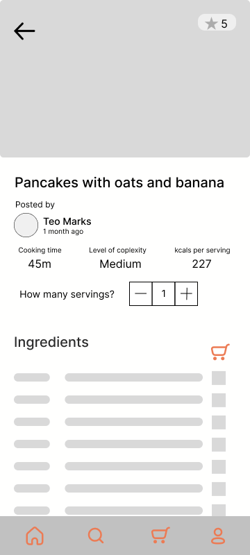 Foodie recipe page — original low-fidelity wireframe