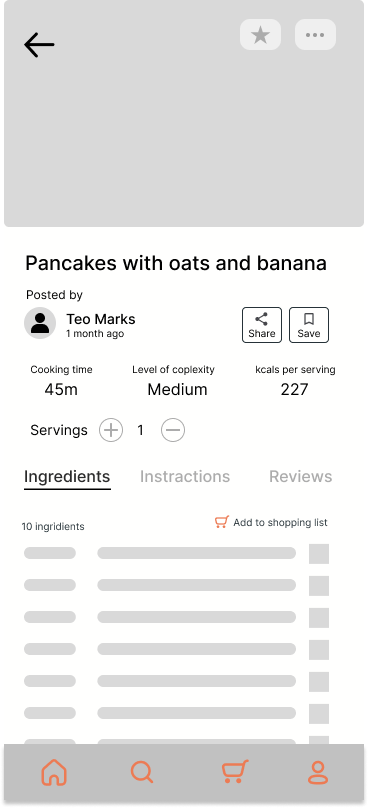 Foodie recipe page — two years later low-fidelity wireframe