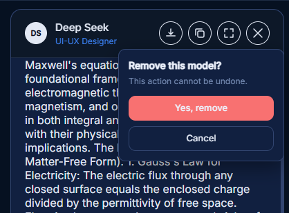 Remove model confirmation dialog — This action cannot be undone