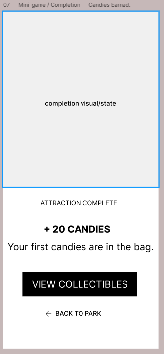 Low-fidelity wireframe — completion state confirming achievement